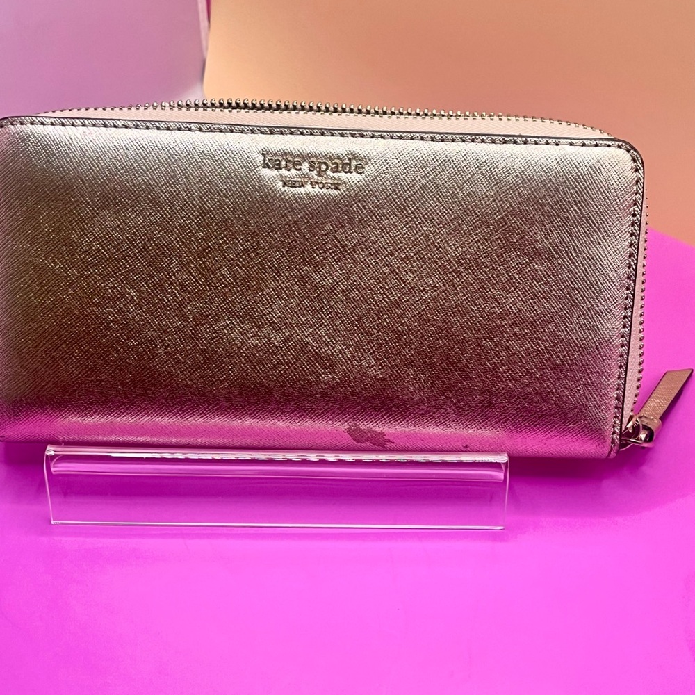 KATE SPADE ♠️ Metallic Gold  Zip Around Clutch Wallet